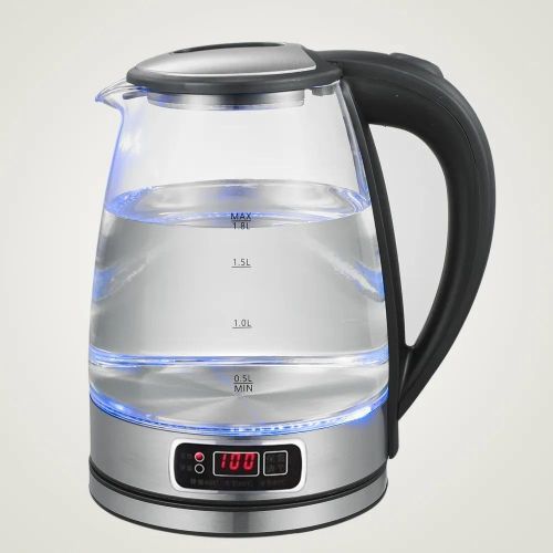 kitchef Bouilloire Électrique En Verre,1.8 litre inox verre 1500 watt LED ecran digital