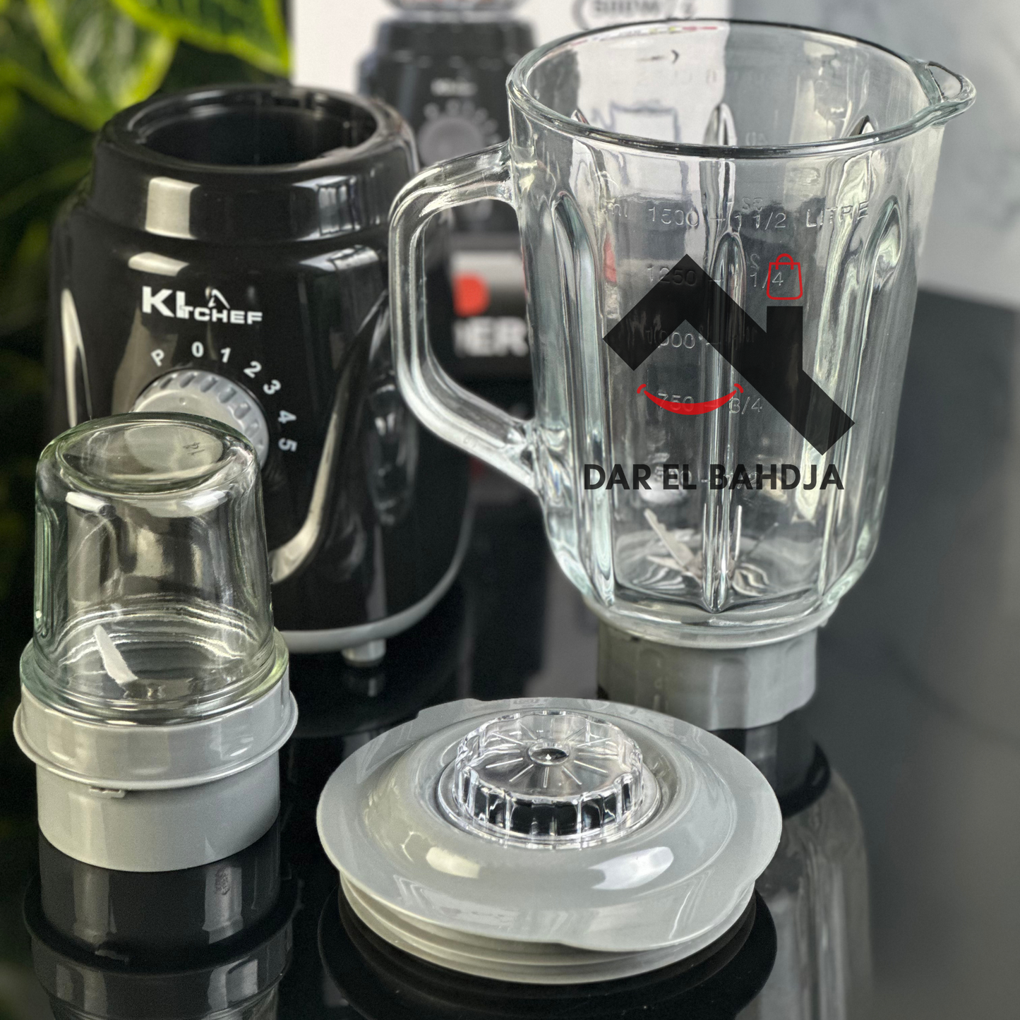 Blender KItchef KT-55 – 500 W – Bol en verre 1,5 L – 2 en 1 avec moulin – Noir