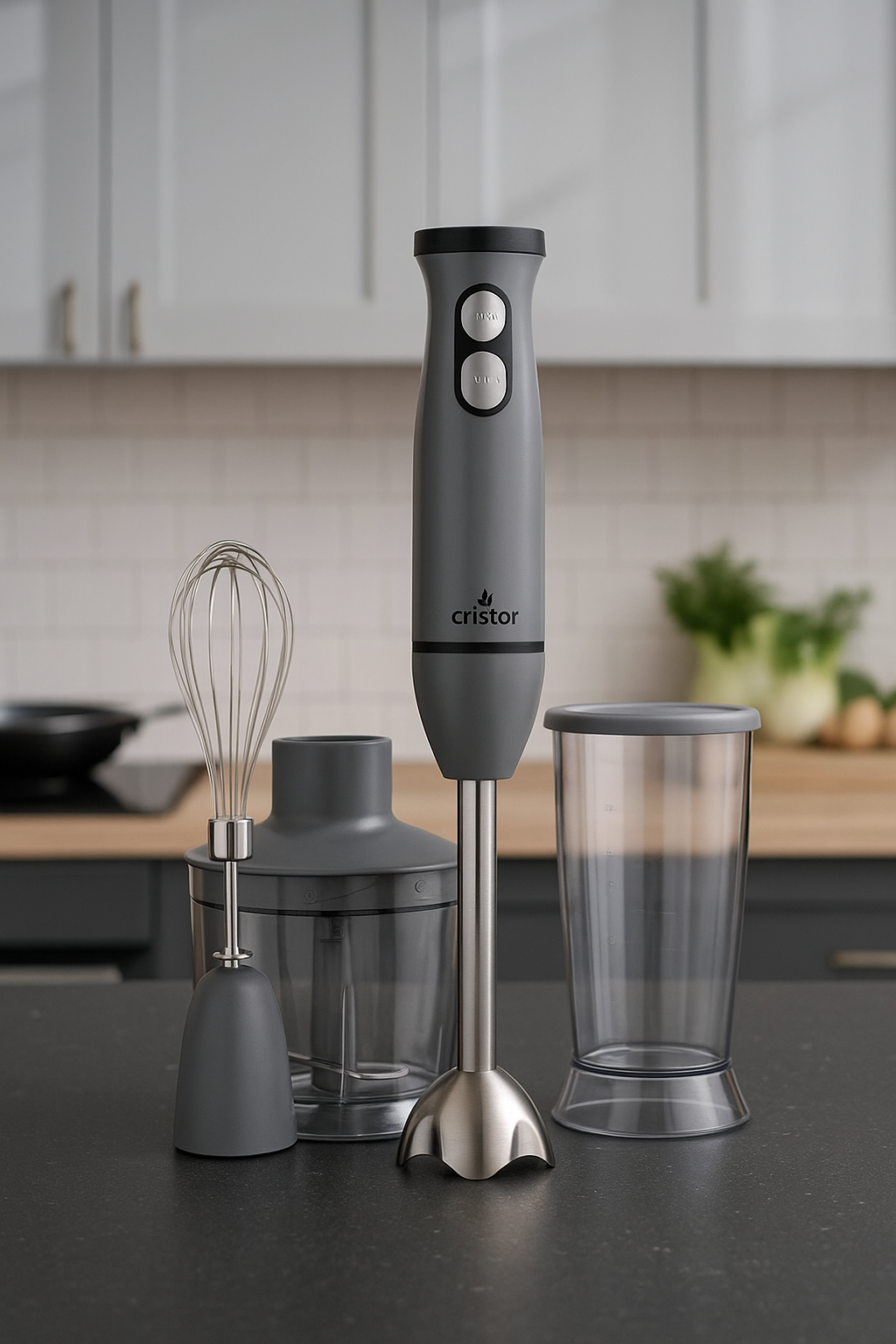 Bras Mixeur 3 en 1 CRISTOR Bras mixeur, Hachoir et Bras Fouet -500 W- 500 ML – Blanc